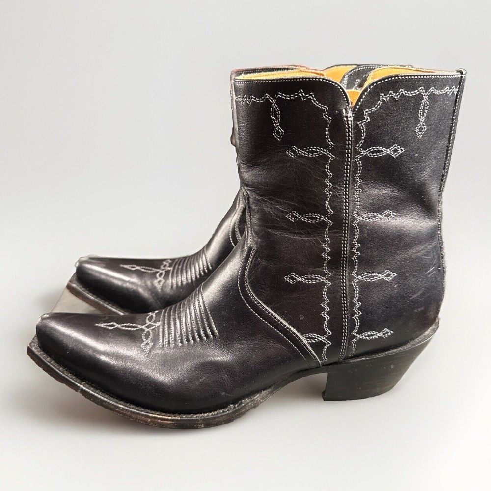 Lucchese Mila Cowboy Ankle Western Booties M4848 Black Leather Zip Size 8.5B